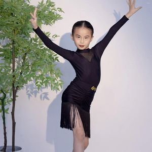 Scene Wear Latin Dance Costume Girls Black Tassel kjol Practice Clothes Set Professional Competition Performance Performance