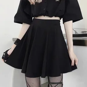 التنانير Houzhou Black Mini Skirt Gothic Women Fairy Grunge High Weist Loose A-Line Shorts Goth Egirl Summer Harajuku streetwear