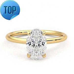 Anello di fidanzamento con diamante ovale solitario in oro massiccio 10K 14K con diamante da laboratorio di lusso