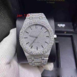 Venda limitada VVS Moissanite Mens Watch Automatic Silver Diamond Pass Test Top Quality ETA Movimento 904L Aço Inoxidável Ice Crystal Sapphire Watch Resistente à água