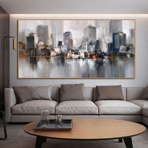 Paintings RELIABLI ART City Building Poster Scenery Pictures For Home Abstract Oil Painting On Canvas Wall Living Room Decoration221c