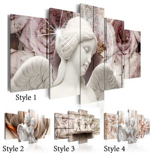 Senza cornice 5 pannelli Lovely Angel Wall Art Dipinti decorativi Stampa su tela per soggiorno Pittura senza cornice 309Y