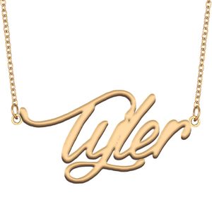 Tyler Namensketten-Anhänger, individuell personalisiert, für Frauen, Mädchen, Kinder, beste Freunde, Mütter, Geschenke, 18 Karat vergoldeter Edelstahl