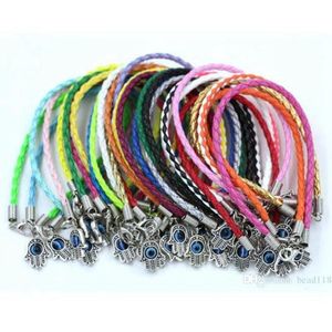 Charm Armbänder 100 Teile/los Hamsa Hand Türkei Augen Gemischtes Lederarmband - Glücksanhänger 17-21 cm Drop Lieferung Schmuck Dh64G