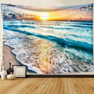 Ocean Sea Wave Wall Tapestry Decoration strand landskap landskap tapestry vägg hängande för sovrum tyg tapetries filt1220l