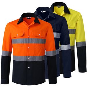 HI Vis Shirt Cotton Work Safety Workwear With Reflective Tape Long Sleeve 240311