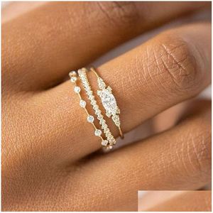 Bandringe Winzige kleine Ring-Set für Frauen Goldfarbe Zirkonia Midi-Fingerringe Hochzeitstag Schmuck Accessoires Geschenke 20 Otmku