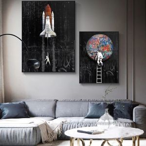 グラフィティアート宇宙飛行士スペースドリーミングスペースクラフトキャンバス塗装壁の写真の壁の写真ポスターとプリントホーム装飾241f