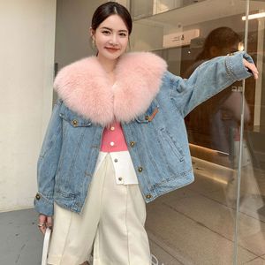 Fur Fox Collar Denim Coat For Women's 2023 Winter New Style Overcoming Coat, Young Goose Down Inner Lining 5759 ,