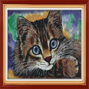 Lovely Lazy Cat Drawing Handmade Cross Stitch Craft Tools Embrodery Nålarbetet räknade tryck på duk DMC 14CT 11CT Home DE313V