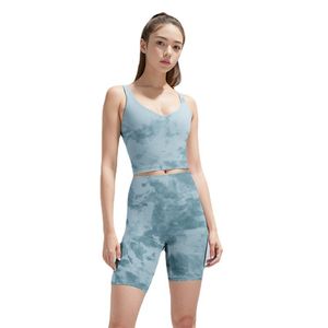 ll women Tie dye set vest with no awkwardness, capris, yoga, sports, women's nylon double-sided brushed fitness and beautiful back