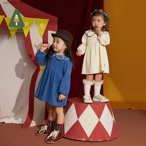 Girl's Dresses Amila Baby Girl Dress 2022 Autumn New Cute Two Colors Corduroy A-line Dresses Childrens Clothing Fashion L240313