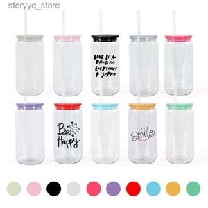 Mugs 16oz Acrylic Libbey Plastic can with Straw for Vinyl UV DTF sticker Summer Drinkware Mason Jar Juice Cup L240312