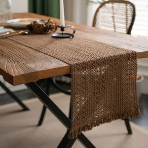 Macrame Table Runner Khaki Solid Color Woven Natural Material American Holiday Cloth Wedding Decoration 240307