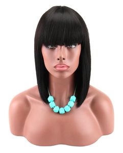 Short Bob Lace Wigs With Bangs Brazilian Virgin Hair Straight Lace Front Human Hair Wigs For Black Women Swiss Lace Frontal Wigs G5873376