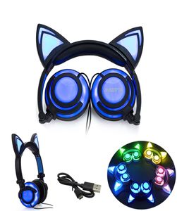 BKTP 2019 Cat Ear headphones LED Ear headphone cat earphone Flashing Glowing Headset Gaming Earphones for Adult and Children3474262