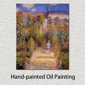 Konstmålning Claude Monet Garden på Vetheuil Impressionist Canvas Artwork Bild för läsrum Väggdekor186Q
