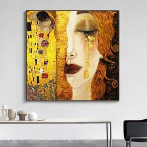 Gustav klimt canvas målningar gyllene tårar och kyss väggkonst tryckta bilder berömda klassisk konst hem dekoration267y