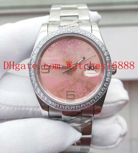 Topselling 36mm 116244 Diamond Bezel And Dial Stainless steel PINK FLOWER Women Automatic Mechanical Movement Watch Lady Fashion Watch