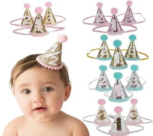 Crianças decorar o cabelo primeiro aniversário chapéus de festa do bebê faixa de cabelo atirar prop princesa coroa chapéu de aniversário da menina do bebê bolo quebra d3264437