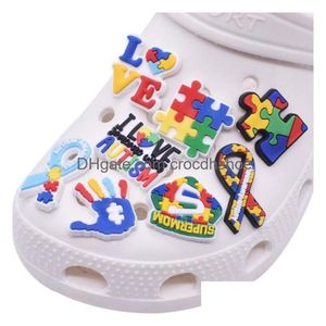 Peças de sapato acessórios personalizado autismo consciência ribbon pvc encantos shoecharm fivelas moda borracha macia jibz para sapatos de tamanco gota d dh12f