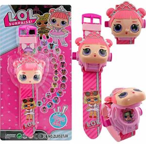Cute Science cartoon doll watch 24 pattern projection flip electronic watch children wear toy table Kids toys1755261