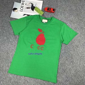 24SS Дизайнерская футболка Женская летняя футболка Женская футболка Хлопковая женская одежда Одежда азиатского размера Футболка с вышивкой фруктов и букв 1006