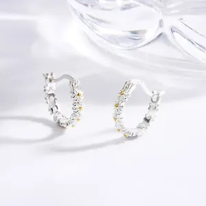 Stud Earrings S925 Sterling Silver Plain Ring Small Daisy Flower Female Simple And Versatile Light Luxury