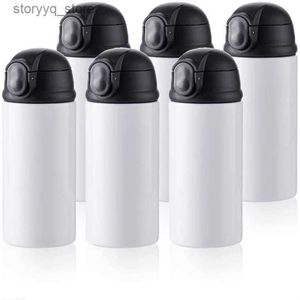 Mugs Sublimation Blanks Kids Water Bottle 12 OZ White Straight Tumbler Sippy Up Cup with Pop Black Lid for Tumbler Heat Press Machine Print FY5576 L240312