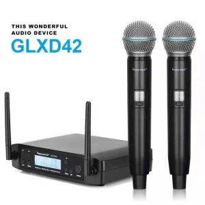 Mikrofone GLXD4 Professionelles UHF-Dual-Wireless-Mikrofonsystem für Bühnenauftritte, 2 Handhelds für Karaook-Kirche