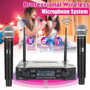 Microfoni EPXCM A666 UHF Wireless 2 canali microfono portatile sistema di microfono cardioide per Kraoke Speech Party