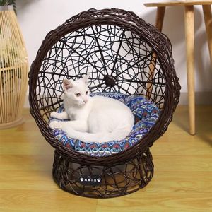 Cat Beds & Furniture Cat's Nest Dog's Hammock Swing Hanging Cage Pet Bed Rattan Weaving House266o