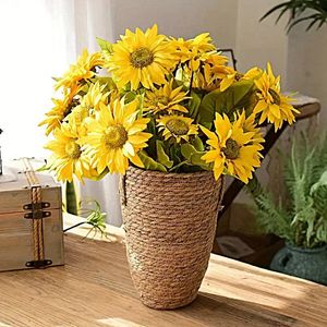 1 PC Natural Wicker Planter Basket Flower Pot Home Garden Decor Tvätten Hink Tall Flower Basket Stor Vase Nordic Style 240309