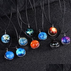 Pendant Necklaces Luminous Necklace Starry Sky Solar System Universe Glass Two-Sided Ball Time Gem For Christmas Gift Drop Delivery Dh4V2