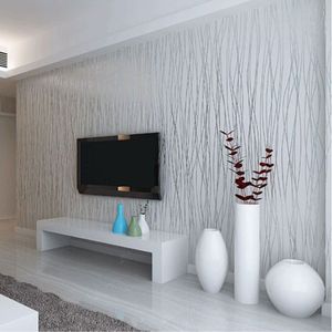 Non-Woven Fashion Thin Flocking Vertical Stripes Wallpaper For Living Room Sofa Background Walls Home Wallpaper 3D Grey Silver267K