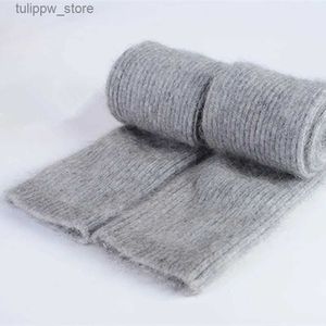 Protective Sleeves Autumn Winter Womens Mink Cashmere Arm Warmers Knitted Mink Cashmere Arm Sleeve Solid Superfine Long Knitted Fingerless Gloves L240312