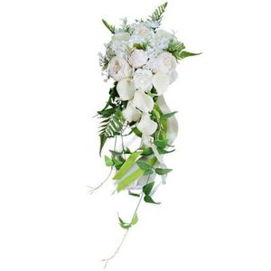 Wedding Bridal Bouquet Cascading Waterfall Artificial Callalily Ivory White Holding Flowers Church Party Decoration AA220308217a