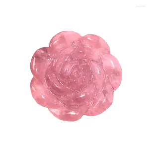 Statuette decorative Cristallo naturale Pietre a forma di fiore di rosa rosa Fiori intagliati a mano Regali di decorazioni curative Cristalli di quarzo