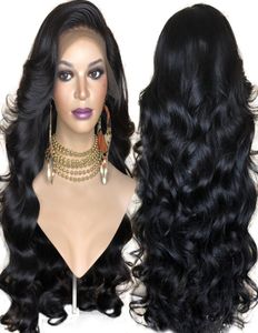 Synthetic Lace Front Wig for Women Black Body Wave Wig Glueless Heat Resistant Fiber Hair Wigs with Bangs Side Part Full Density5246700