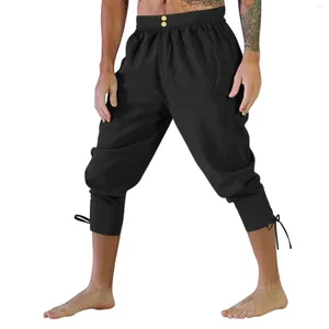 Pantaloni da uomo Pantaloni casual da uomo retrò in tinta unita con cinturino alla caviglia medievale ad asciugatura rapida