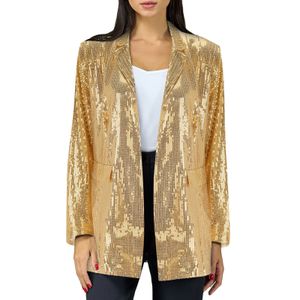 Blazer de lantejoulas jaquetas para mulheres glitter cor sólida lapela terno casaco bolso duplo streetwear topos elegantes senhoras escritório wear 240229