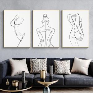 Женское тело, рисунок одной линии, холст, картина, абстрактная женская фигура, художественные принты, скандинавский минималистичный постер, декор для спальни, Painting340t