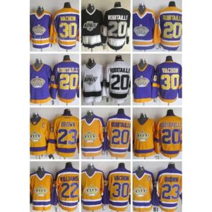 Anpassade herrkvinnor Youth Los''angeles''kings''Jerseys Hockey Retro Jersey 30 Rogatien Vachon 33 Marty McSorley 22 Williams 20 Luc Robitaille 23 Brown 5988