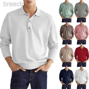 Polos masculinos manga polo camisa sólida lapela botão escritório commuter negócios casual pulôver moda esportes camiseta S-3XL ldd240312