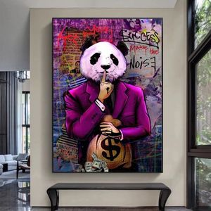 Başarınız Gürültü Posterlerini Yapın ve Graffiti Sanat Tuval Resimleri Soyut Panda Duvar Sanat Resimleri Oturma Odası 296U