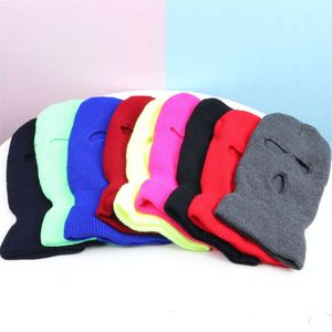 Copertura mascherata invernale Tre fori di scavo in lana color caramello lavorati a maglia Baotou Cappello maschera antivento per bici da esterno 639937