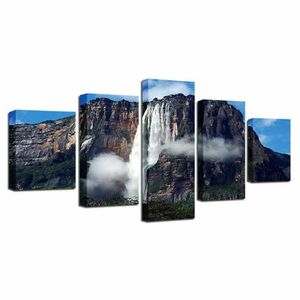 Dipinti Angelo Cascata Venezuela 5 Pannello Immagine su tela Stampa Wall Art Pittura Decor per soggiorno Poster Senza cornice234g