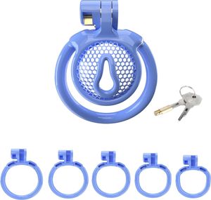 Sissy Gaiola de Castidade para Homens Dispositivos de Castidade Azul Design de Bloqueio Gaiola de Castidade Pequena Gaiola de Pênis Masculino Gaiola de Galo Brinquedos para Casais Sexo (Azul WX-4)