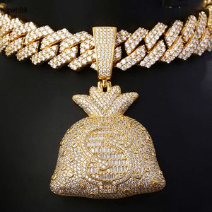 Designer de jóias bom s925 mosonite pingente de alta qualidade hip hop usd pingente banhado a ouro saco de dinheiro gelado com raquete de tênis hip hop