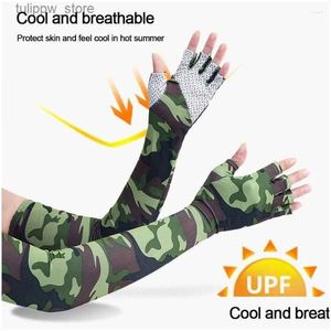 Защитные рукава Велосипедные перчатки 1 пара Охлаждающий рукав Er Camo Half Finger Женщины Мужчины Спорт Бег Защита от ультрафиолета Рыбалка на открытом воздухе Прямая доставка Otexi L240312